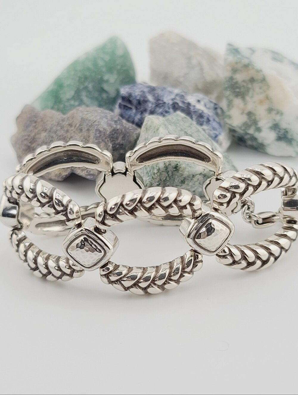 $78 "Adriel Braid" Brushed Silver Diamond Spacers & Braided Oval Links Bracelet!
